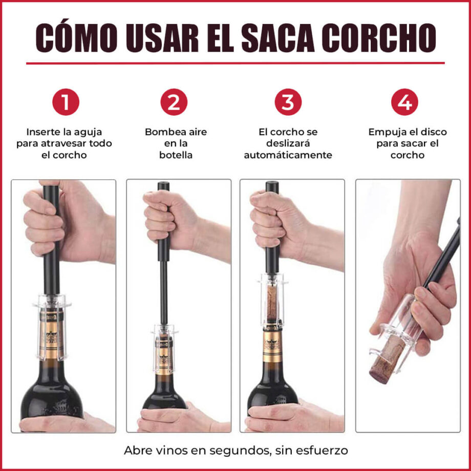 Saca Corchos 2.0 a Presión de Aire- Abre Vino Fácil